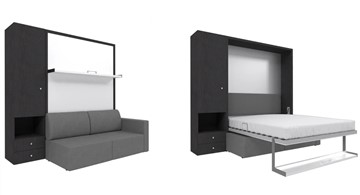 Кровать-шкаф Кровать-трансформер Smart (ШЛ+КД 1400), шкаф левый, правый подлокотник в Твери
