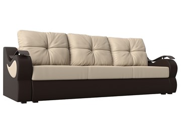 Прямой диван Меркурий еврокнижка, Бежевый/коричневый (экокожа) в Твери