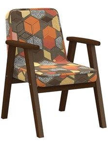 Кресло Ретро ткань геометрия коричневый, каркас орех в Твери