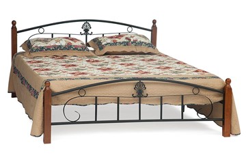 Кровать с основанием РУМБА (AT-203)/ RUMBA дерево гевея/металл, 140х200 см (double bed), красный дуб/черный в Твери