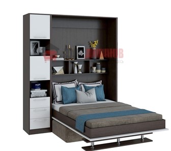 Кровать-шкаф с диваном DetalMaster Бела 1, с полкой ножкой с 1 пеналом, 1600х2000, венге/белый в Твери