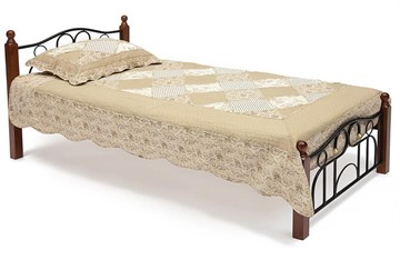 Спальная кровать AT-808 дерево гевея/металл, 90*200 см (Single bed), красный дуб/черный в Твери