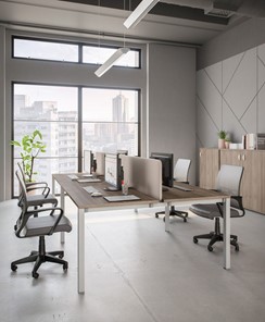 Офисный комплект мебели Комфорт КФ (дуб шамони темный) на белом металокаркасе в Твери