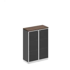 Шкаф для документов средний со стеклянными дверьми в рамке Bravo, дуб гладстоун/антрацит премиум (90х40х124,6) в Твери