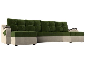 П-образный диван Меркурий П, Зеленый/бежевый (вельвет) в Твери