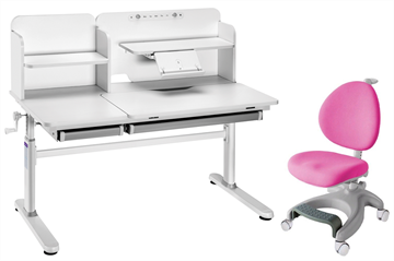 Комплект парта + кресло Iris II Grey + Cielo Pink + чехол для кресла в подарок в Твери