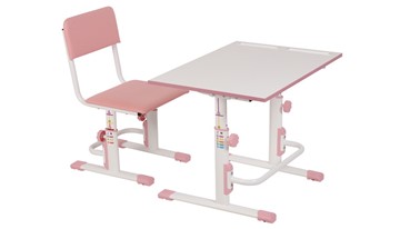 Растущий комплект мебели POLINI Kids Растущая парта-трансформер М1 и стул регулируемый L Белый-розовый в Твери