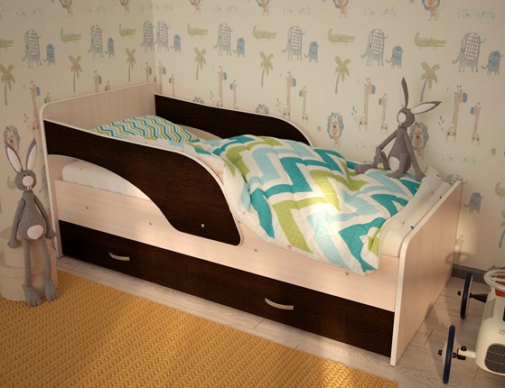 Кровать с бортиками Максимка, корпус Млечный дуб, фасад Венге в Твери - изображение