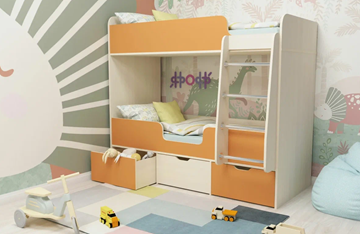 Детская двухэтажная кровать Малыш двойняшка 70х160, корпус Дуб молочный, фасад Оранжевый в Твери