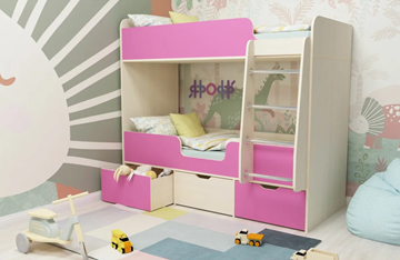 Детская двухэтажная кровать Малыш двойняшка 70х160, корпус Дуб молочный, фасад Розовый в Твери