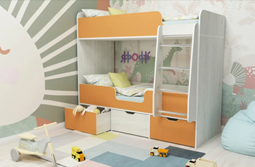 Двухъярусная детская кровать Малыш двойняшка 70х160, корпус Винтерберг, фасад Оранжевый в Твери