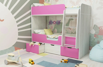Двухэтажная детская кровать Малыш двойняшка 70х160, корпус Винтерберг, фасад Розовый в Твери