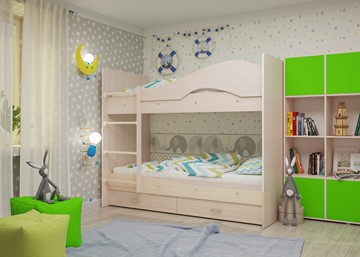 Двухъярусная кровать Мая на щитах со шкафом и ящиками, цвет Млечный дуб в Твери - предосмотр 1