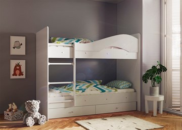 Детская двухэтажная кровать Мая с 2 ящиками на щитах, цвет Млечный дуб в Твери - предосмотр