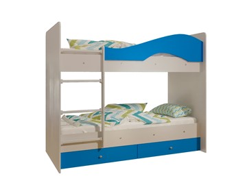Детская 2-ярусная кровать Мая с 2 ящиками на щитах, корпус Млечный дуб, фасад Синий в Твери - предосмотр 4