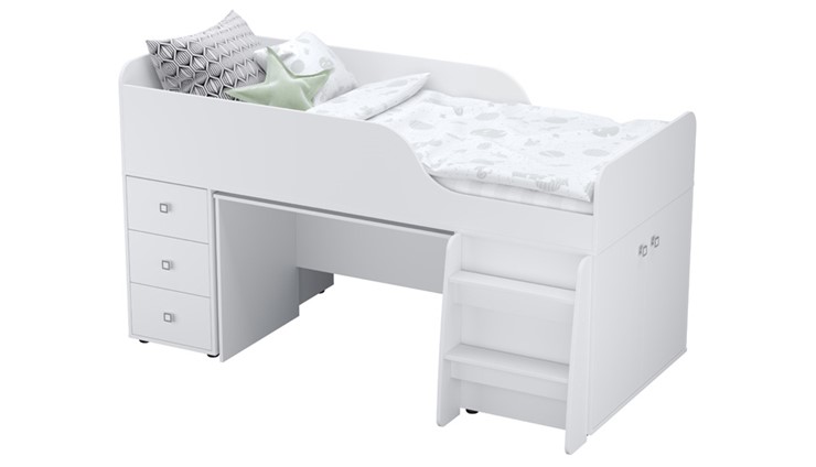Кровать с лестницей с рабочей зоной POLINI Kids Simple 4500 Белый в Твери - изображение 6