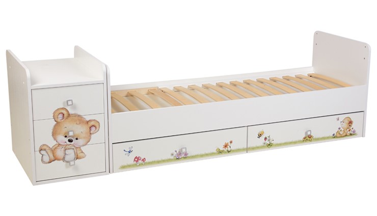 Детская кровать с комодом Фея 1100 Медвежонок Белый в Твери - изображение 2