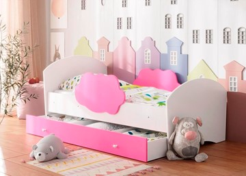 Кровать детская Тучка с ящиком, корпус Белый, фасад Розовый в Твери