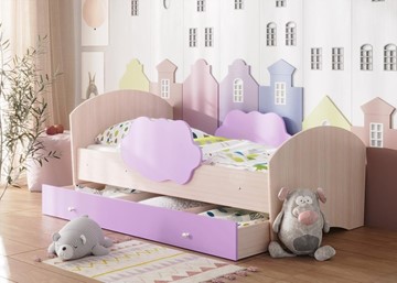 Детская кровать с бортиками Тучка с ящиком, корпус Дуб млечный, фасад Ирис в Твери
