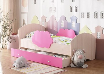 Кровать детская Тучка с ящиком, корпус Дуб млечный, фасад Розовый в Твери