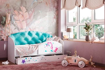 Кровать детская односпальная Звездочка с бортиком, Бирюза в Твери