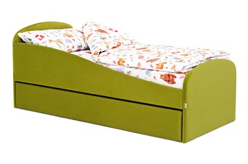 Мягкая кровать с ящиком Letmo оливковый (велюр) в Твери