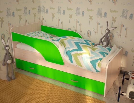 Кровать с ящиками Максимка, корпус Млечный дуб, фасад Салатовый в Твери - изображение
