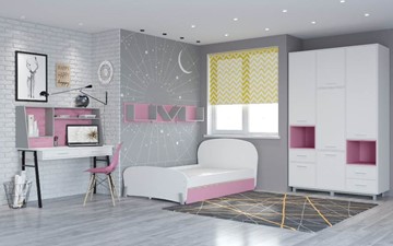 Комплект мебели для детской POLINI Kids Mirum №4 Белый / Серый / Розовый в Твери
