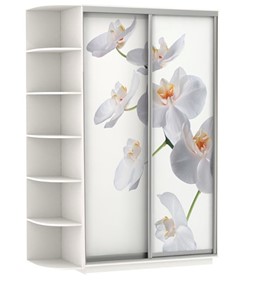 Шкаф Хит, 1500x600x2200, фотопечать, со стеллажом, белая орхидея, белый снег в Твери