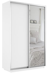 Шкаф 2-х дверный Экспресс (ДСП/Зеркало) 1200х600х2400, белый снег в Твери