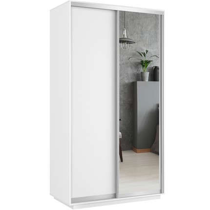Шкаф 2-х дверный Хит (ДСП/Зеркало), 1200x600x2200, белый снег в Твери - изображение