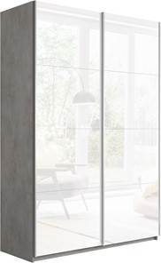 Шкаф 2-х створчатый Прайм (Белое стекло/Белое стекло) 1400x570x2300, бетон в Твери