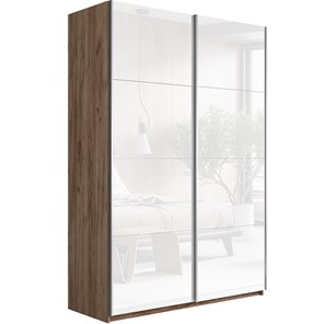 Шкаф двухдверный Прайм (Белое стекло/Белое стекло) 1600x570x2300, Крафт табачный в Твери