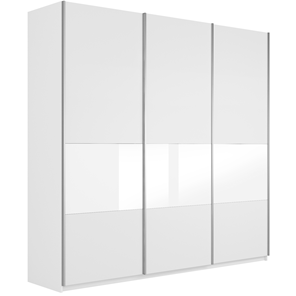 Шкаф 3-х створчатый Широкий Прайм (ДСП / Белое стекло) 2400x570x2300, Белый снег в Твери