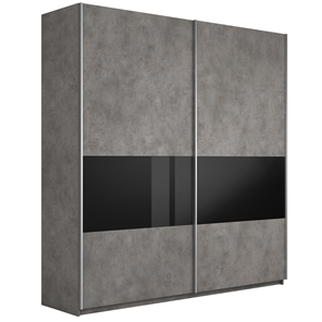 Шкаф 2-дверный Широкий Прайм (ДСП / Черное стекло) 2200x570x2300, Бетон в Твери