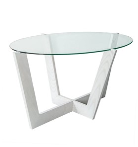 Овальный столик Оникс-6, Выбеленный дуб/Прозрачное стекло в Твери