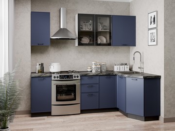 Кухонный угловой гарнитур 2400 Индиго, Белый/Темно-синий в Твери
