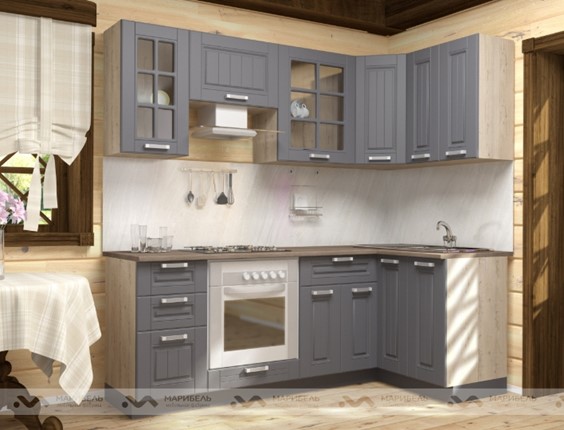 Кухонный угловой гарнитур Прованс 2200х1200, цвет Черный ясень/Дуб баррик в Твери - изображение