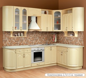 Угловой кухонный гарнитур Классика 2700х1500, цвет Дуб беленый в Твери