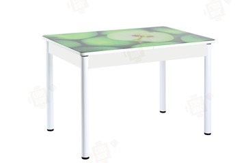 Кухонный стол раскладной Айсберг-02 СТФ, белое лдсп/зеленые яблоки/ноги крашеные в Твери
