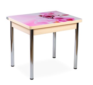 Кухонный пристенный стол СПА-02 СТФ, молочный дуб/фотопечать орхидея/опоры хром в Твери