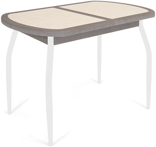 Кухонный стол раскладной Будапешт-1 ПЛ (ноги белые, плитка бежевая/серый камень) в Твери