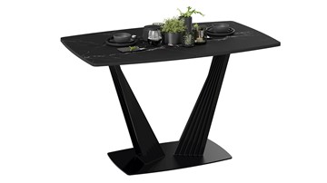 Кухонный раскладной стол Фабио тип 1 (Черный муар, Стекло матовое черный мрамор) в Твери