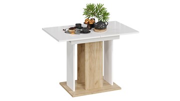 Кухонный стол раздвижной Кёльн тип 1 (Дуб Крафт золотой, Белый, Стекло Белый глянец) в Твери