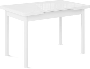 Кухонный стол раздвижной Милан-1 EVO, ноги металлические белые, стекло белое/серый в Твери