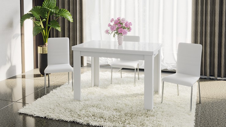 Кухонный раздвижной стол Норман тип 1, цвет Белый/Стекло белый глянец в Твери - изображение 4