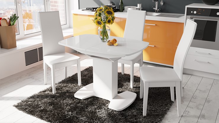Кухонный стол раздвижной Портофино (СМ(ТД)-105.02.11(1)), цвет Белый глянец/Стекло белое в Твери - изображение 2