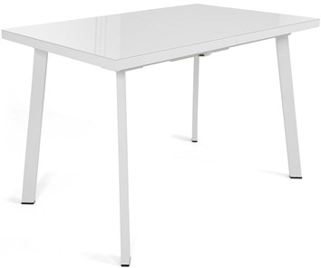 Кухонный раздвижной стол Сальвадор-2G (ноги белые, стекло cristal/белый цемент) в Твери - предосмотр