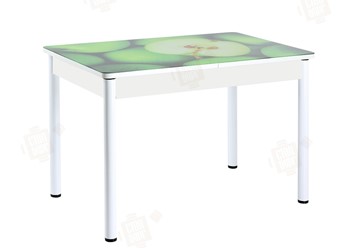 Кухонный стол раскладной Айсберг-01 СТФ, белый/фотопечать зеленые яблоки/ноги крашеные в Твери