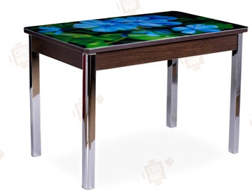 Кухонный стол раскладной Айсберг-01 СТФ, венге/фотопечать фиалка/ноги хром квадратные в Твери